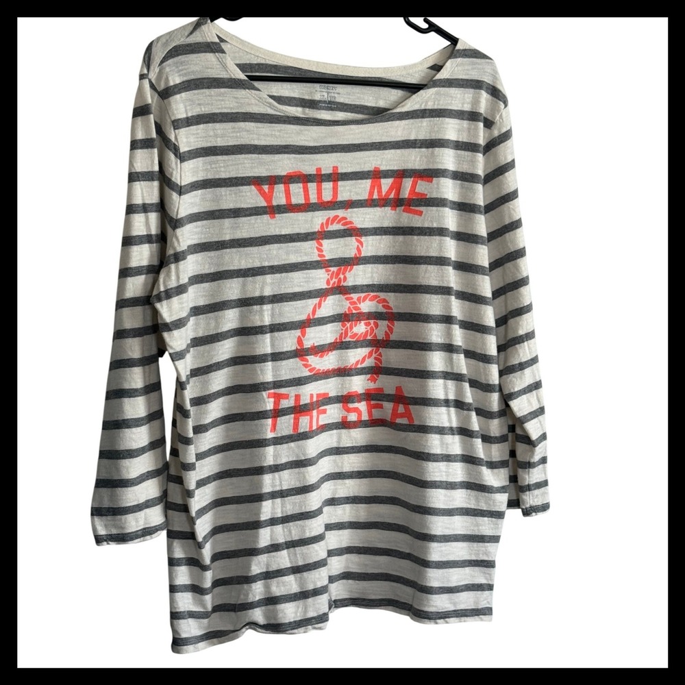 Old Navy Womens XL Striped Graphic Tee You Me & The Sea Long Sleeve Cotton Top